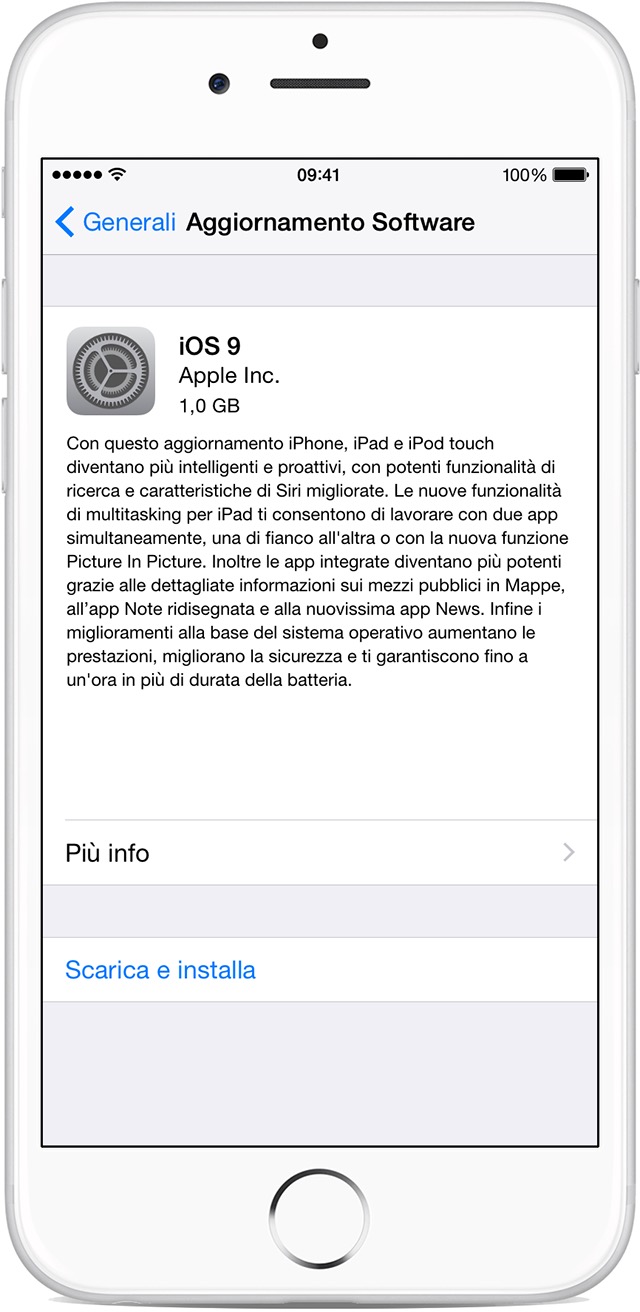 Nuovo aggiornamento di sicurezza del software iOS sull'iPhone, sull'iPad o sull'iPod touch.