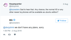 BQ: “Non abbiamo piani per Ubuntu touch”